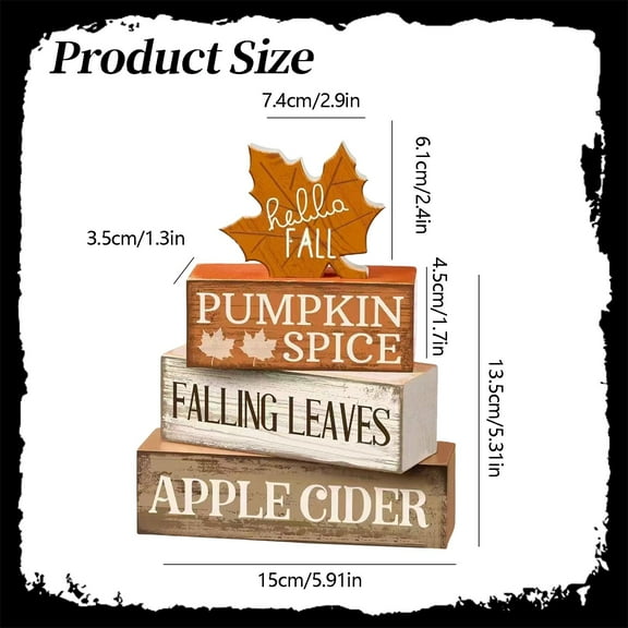 ZXNWN Clearance 4 Pcs Fall Decor Wooden Maple Decoration Fall Tray Decor Rustic Wooden Maple Block Sign Thanksgiving Table Centerpiece Farmhouse for Autumn Home