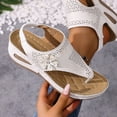 thumbnail image 3 of Flip Flops for Women Hollow out Bohemian Flower Wedge Sandals Comfy Arch Support Orthopedic Shoes Elastic Ankle Strap Fashionable Beach Shoes White Size 6.5, 3 of 5