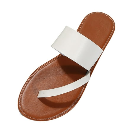 

Youmylove Women Slide Slippers Fashion Summer Solid Color Leather Clamping Toe Flat Bottom Beach Slippers Leisure Ladies Cozy Daily Walking