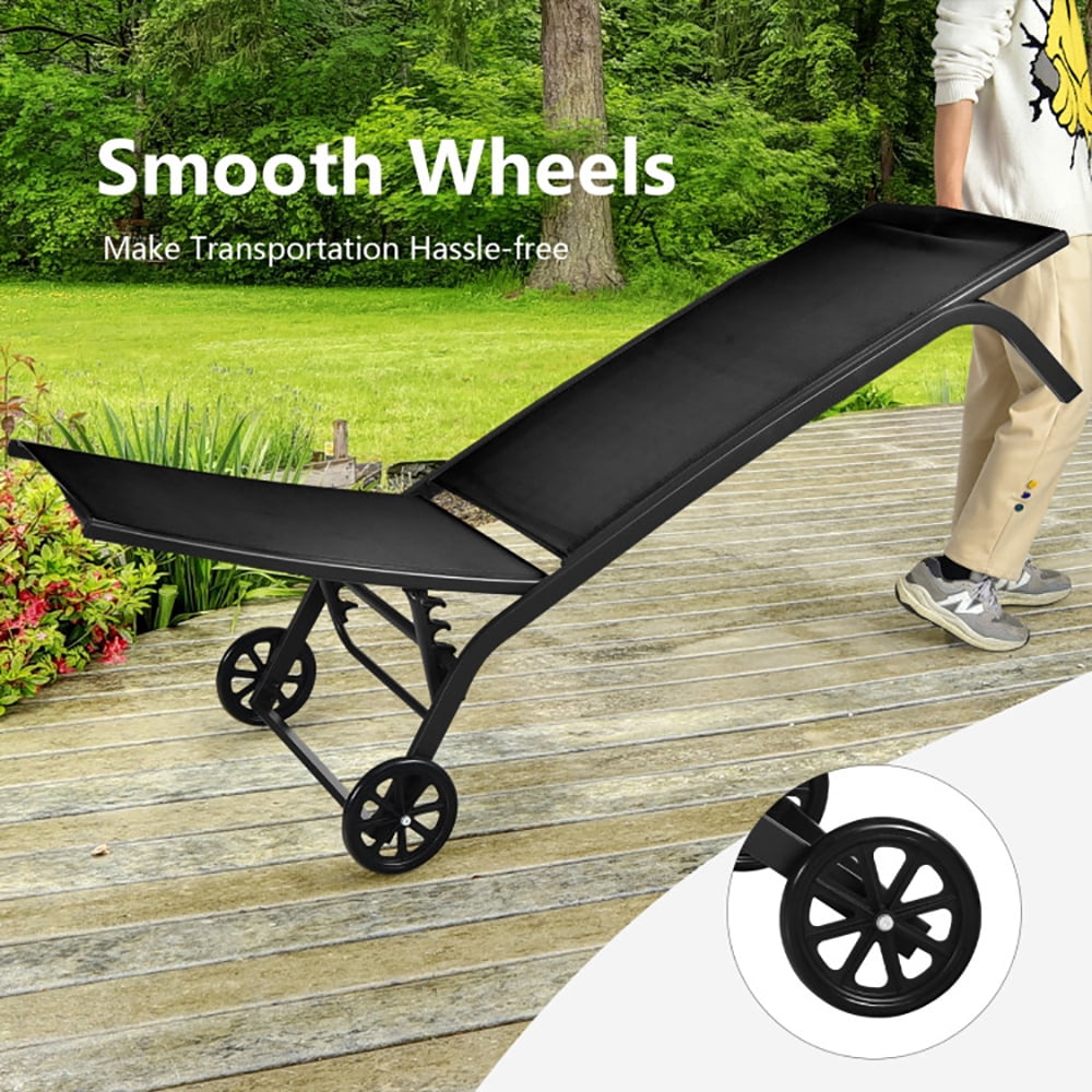 Aimee Lii 6-Poisition Adjustable Outdoor Chaise Recliner with Wheels, Patio Loungers, Black Aimee Lii 6-Poisition Adjustable Outdoor Chaise Recliner with Wheels, Patio Loungers, Black