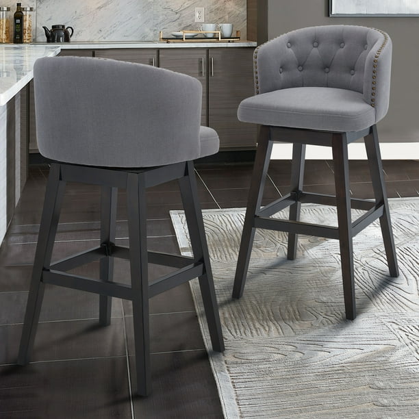 Saginaw 26 Counter Height Wood Swivel, Grey Tufted Counter Height Stools