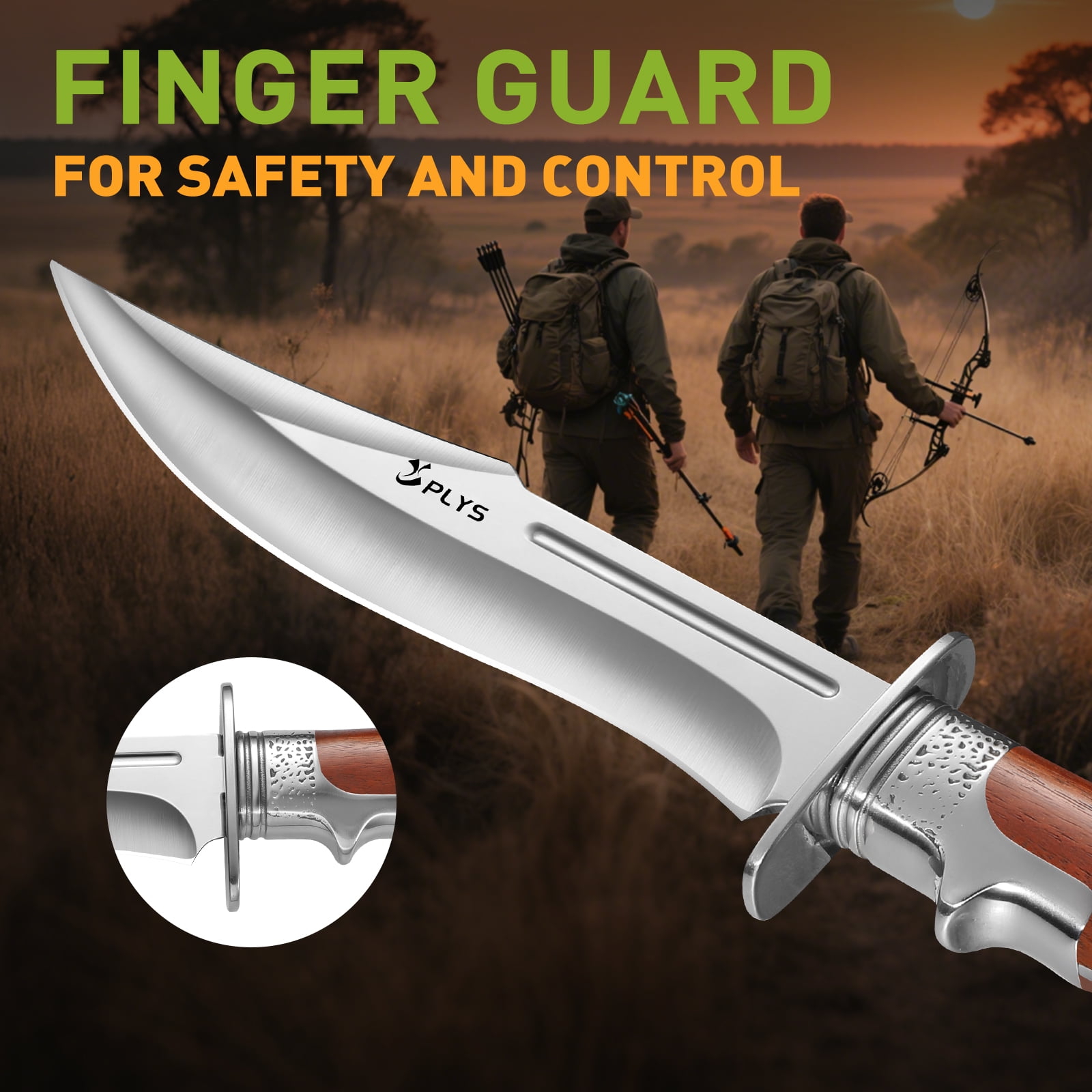 Plys Hunting Knife with Nylon Sheath, 6.9 inch Fixed Blade Outdoor Knife, Full Tang Camping Survival Tactical Knife