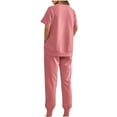 thumbnail image 4 of Scyoekwg Womens Sets 2 Piece Outfits Solid Color Loose Casual Short Sleeve Round-Neck Side Zipper Blouses Long Pants High Waisted Sweatpants Sets (Hot Pink,L), 4 of 6