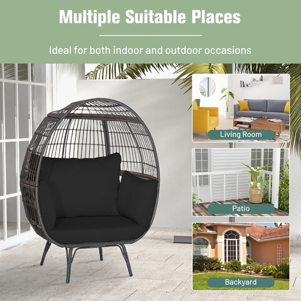 Aimee Lii Oversized Indoor Wicker Egg Chair with Sturdy Metal Frame for Patio, Indoor Outdoor Patio Loungers, Black