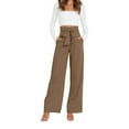 thumbnail image 2 of EDFBUYKRS Female Women Pants Casual Dress Pants Women Wide Leg Short High Waisted Wide Leg Business Casual Pants for Women with Zipper and Belt Comfortable Wear M, 2 of 5