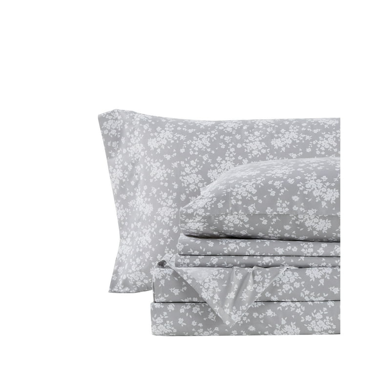 Mainstays Super Soft High Quality Brushed Microfiber Bed Sheet Set,  Twin-XL, Grey Floral, 3 Piece