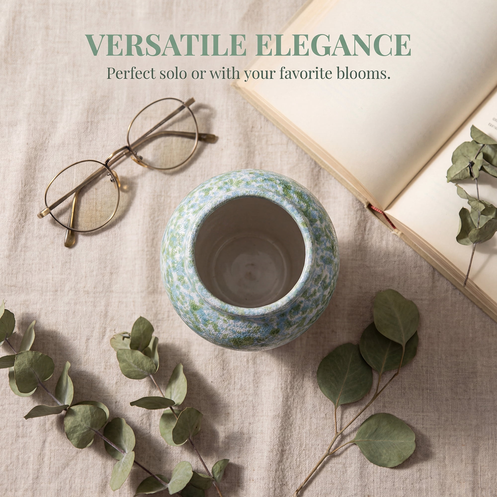 Unique Bargains Modern Flower Vase Matte Ribbed Opening Decorative Blue-Green