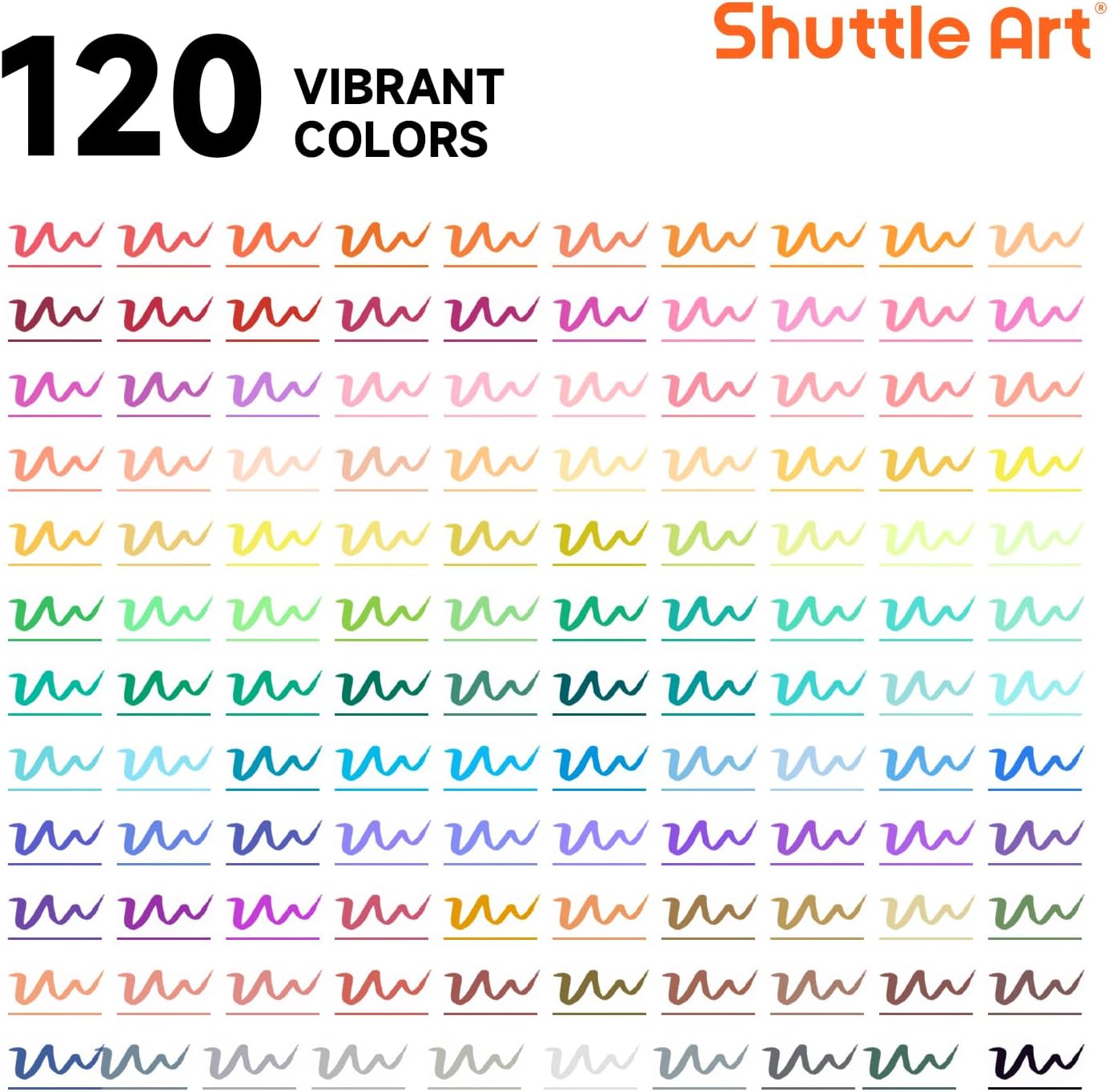 Shuttle Art 120-Color Dual Tip Brush Markers with Coloring Book photo 3