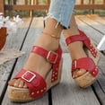 thumbnail image 3 of Sandales Compensées à Semelle en Liège pour Femmes, Mode, Cloutées, Confortables, à Bout Ouvert, Plateforme, Chaussures Habillées avec Boucle à la Cheville, Rouge, Taille 9,5, 3 of 7