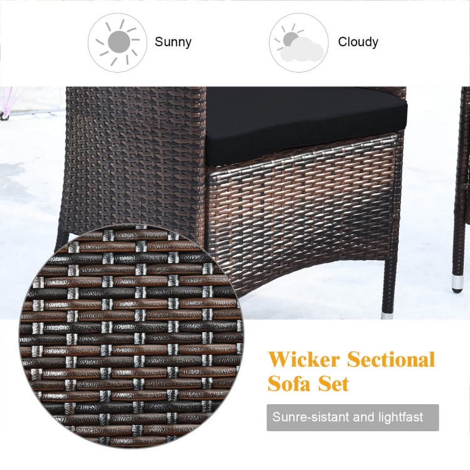 Aimee Lii 4 Pieces Patio Cushioned Wicker Conversation Set, Outdoor Sectional Set with with Glass Coffee Table, Black Aimee Lii 4 Pieces Patio Cushioned Wicker Conversation Set, Outdoor Sectional Set with with Glass Coffee Table, Black