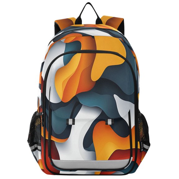 FORMRS Unisex School Backpack 17" Student Travel Bag with Laptop Compartment, Abstract Wavy