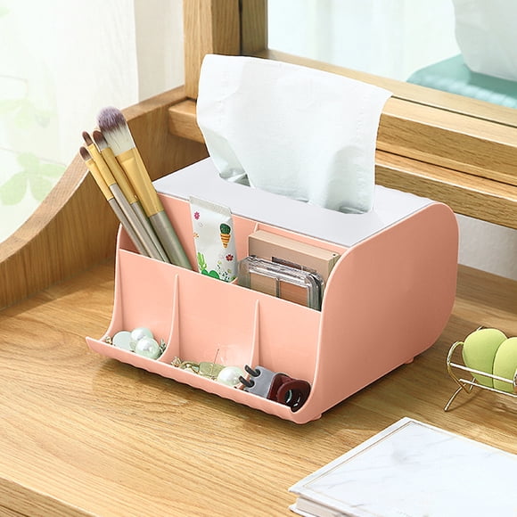 Caja de pañuelos de escritorio de plástico con compartimento de almacenamiento para organizar el salón y el escritorio de oficina