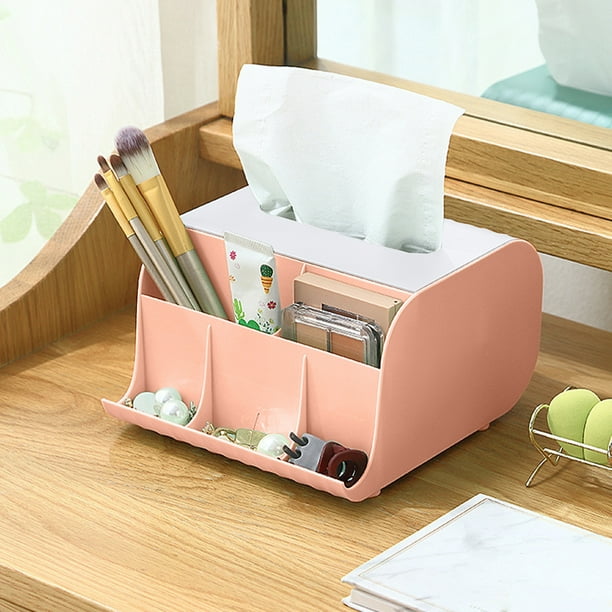 Caja de pañuelos de escritorio de plástico con compartimento de almacenamiento para organizar el salón y el escritorio de oficina