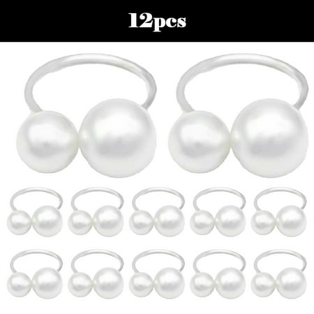 

BSTHOE 12Pcs Pearls Napkin Ring Napkin Buckle Wedding Party Dinner Table Decoration