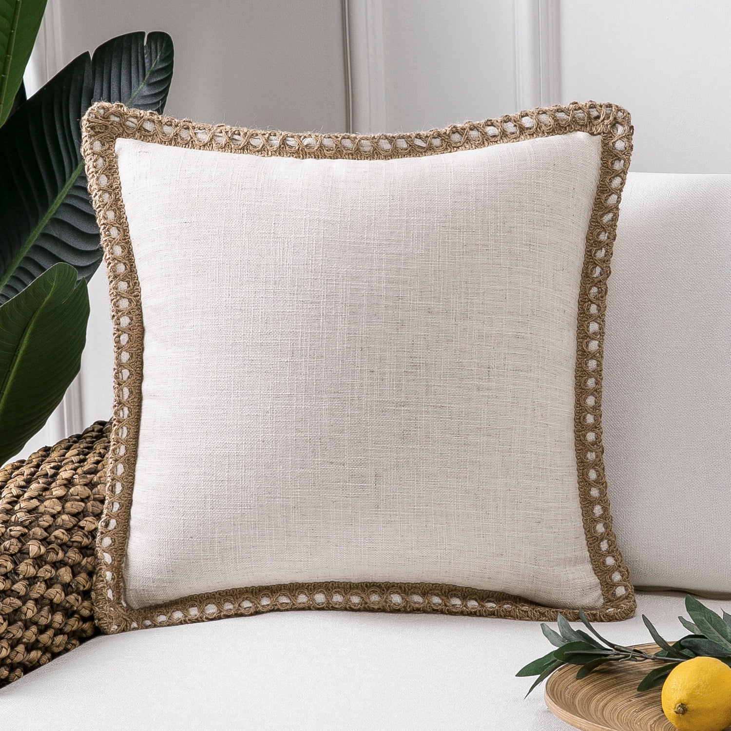 Phantoscope Farmhouse Burlap Linen Tailored Edge Series Decorative