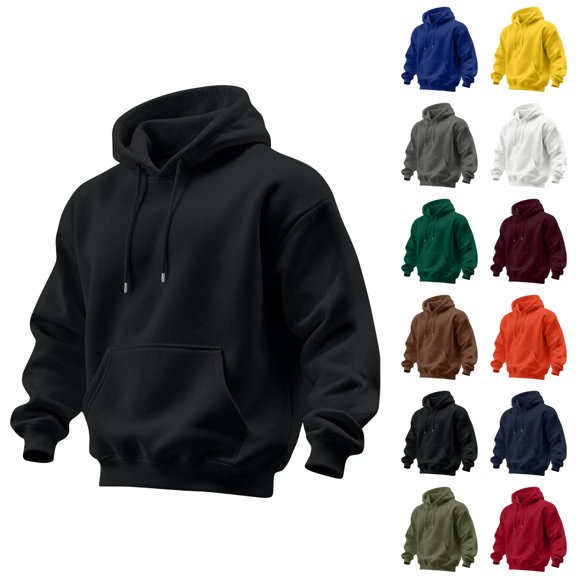 Zimjoy Men's Pullover Hoodie Sweatshirt Long Sleeve Fleece Lined Hooded Sweatshirt with Pocket Athletic Casual Hoodie for Men Daily Wear Workout Streetwear Black L