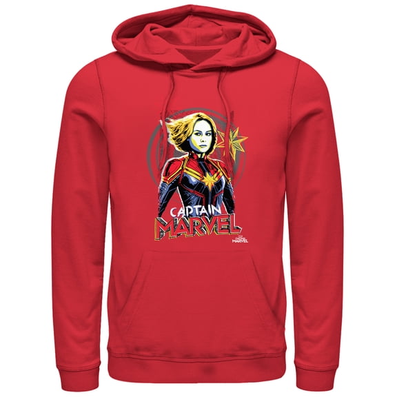 Men's Marvel Captain Marvel Sketch Profile Pull Over Hoodie Red Small