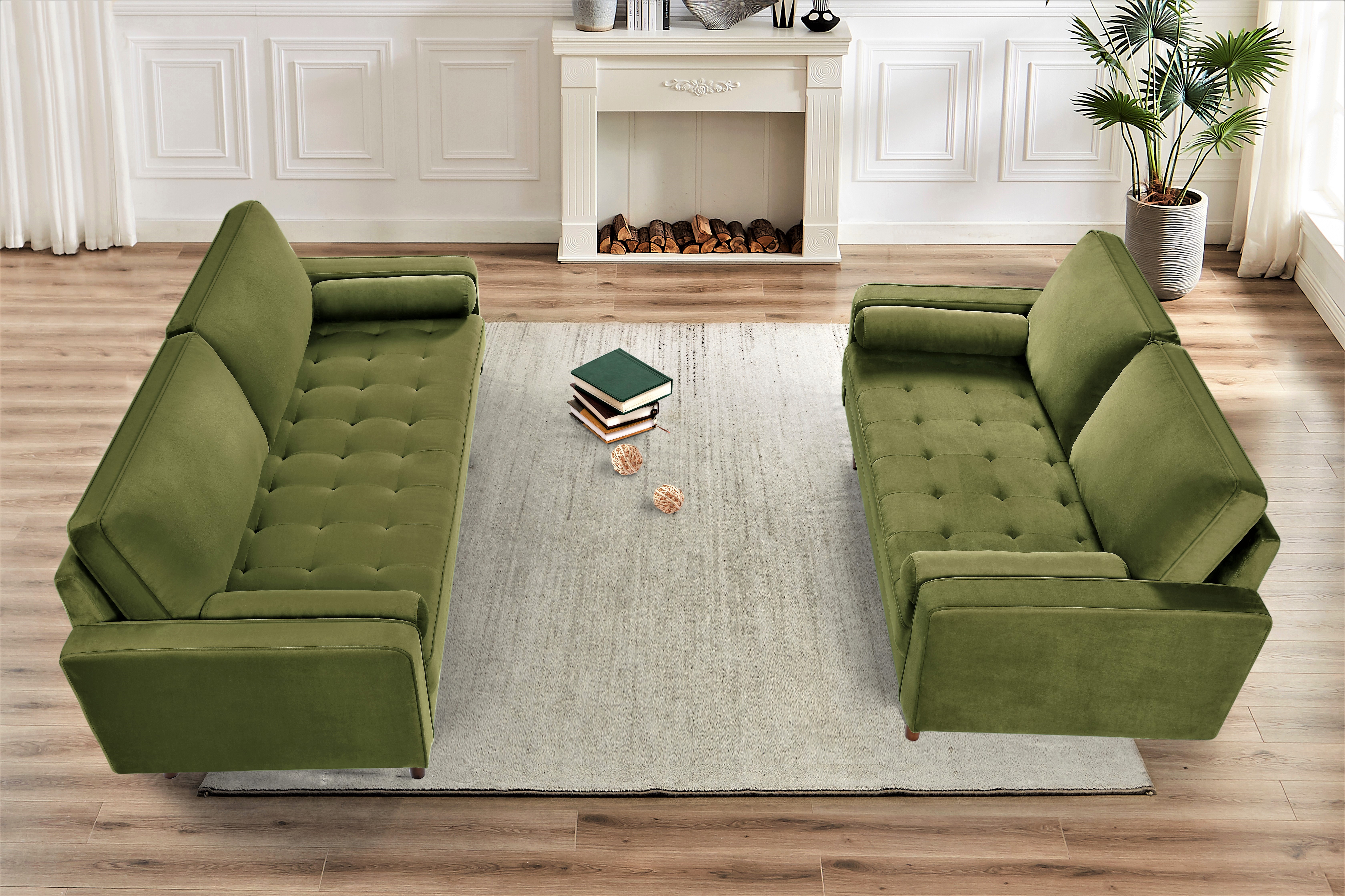 US Pride Furniture Monahan Velvet 2PC Living Room Sets Sofa Loveseat Olive Green