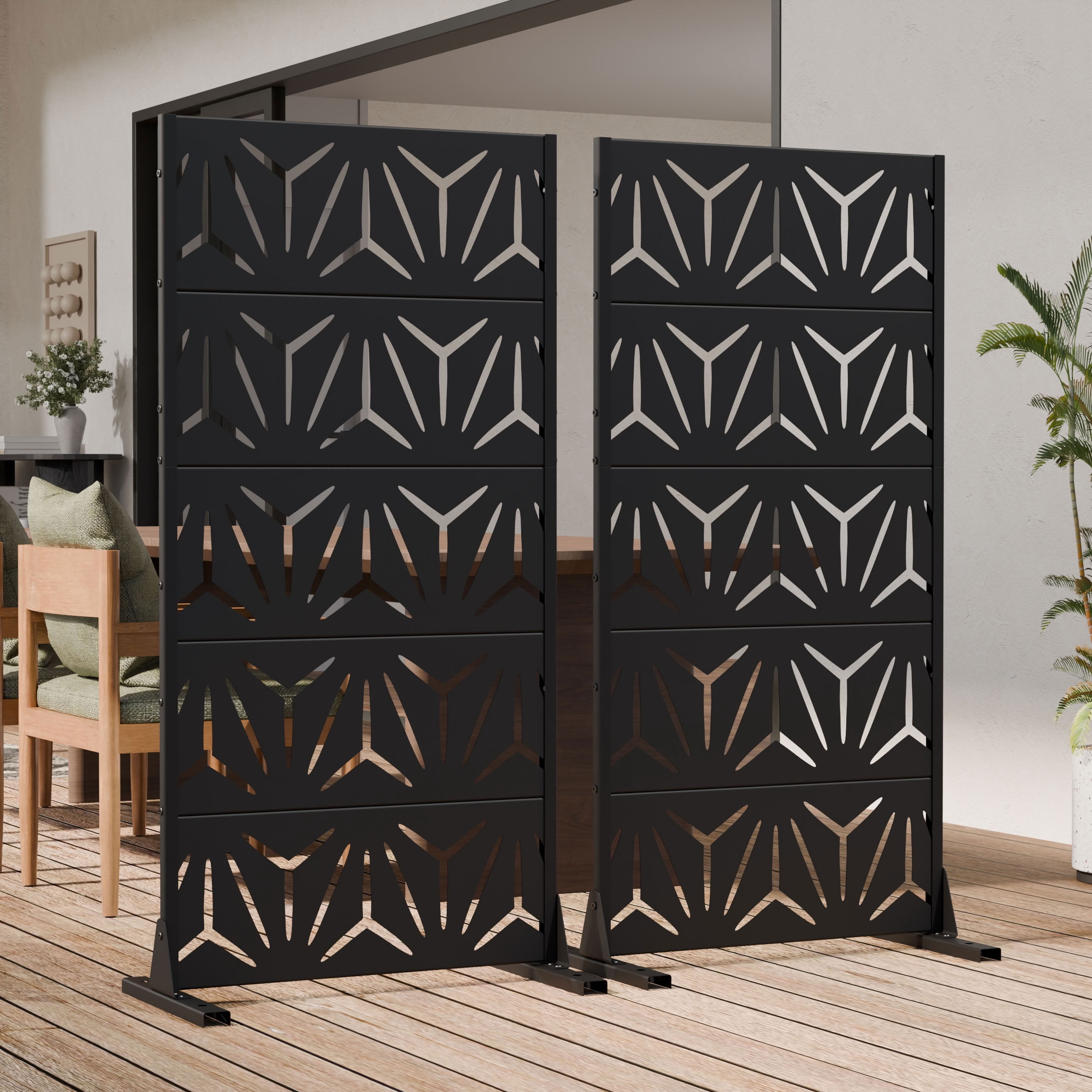 MAYEERTY 5 Panels Metal Outdoor Privacy Screen Panel Garden Divider Patio Backyard Decorative Privacy Fence 2Pcs, 59×29.5×15.7in