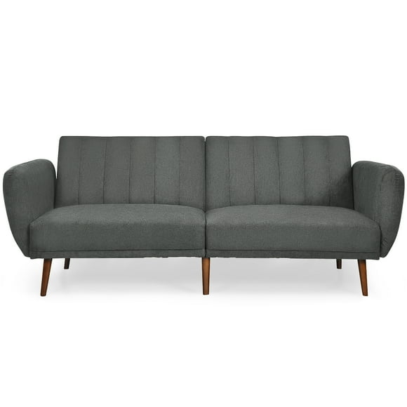 Costway Convertible Futon Sofa Bed Adjustable Couch Sleeper w/ Wood Legs Grey