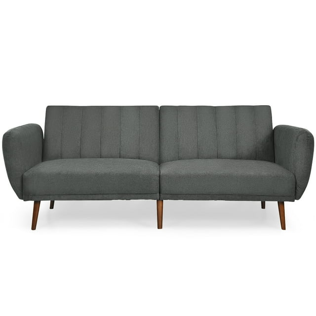 Costway Canapé-Lit Futon Convertible, Divan Réglable avec Pattes en Bois, Gris