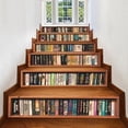 thumbnail image 1 of nipocaio 6PCS 3D Self Adhesive Vinyl Stair Risers Stickers Vinyl Stair Stickers for Home Office Bar Decor 100*18cm Inch Retro Library, 1 of 5