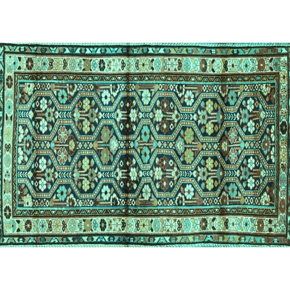 Ahgly Company Machine Washable Indoor Rectangle Persian Turquoise Blue Traditional Area Rugs, 5' x 7'