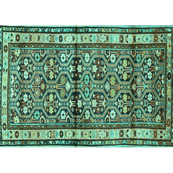 Ahgly Company Machine Washable Indoor Rectangle Persian Turquoise Blue Traditional Area Rugs, 7' x 10'