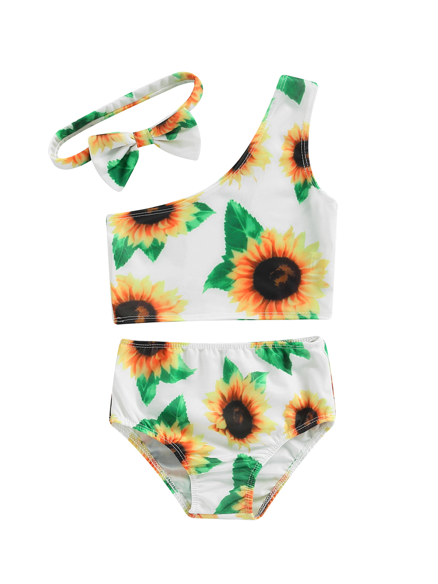 Infant Toddler Baby Girls Bikini Swimsuit Set Sunflower/Green Leaves Two Piece Bathing Suit Halter Top Summer Suit 
