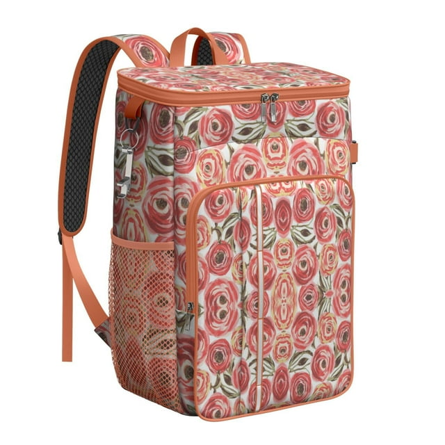 Bloom Print Floral and Skull Design Backpack Cooler - 20L High Capacity, Long-Lasting Insulation for Summer