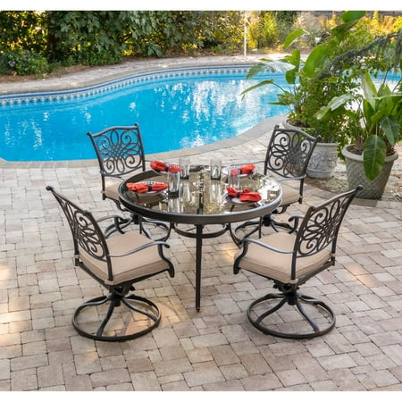 Hanover Traditions 5-Piece Dining Set in Tan with 47 in. Glass-top Table