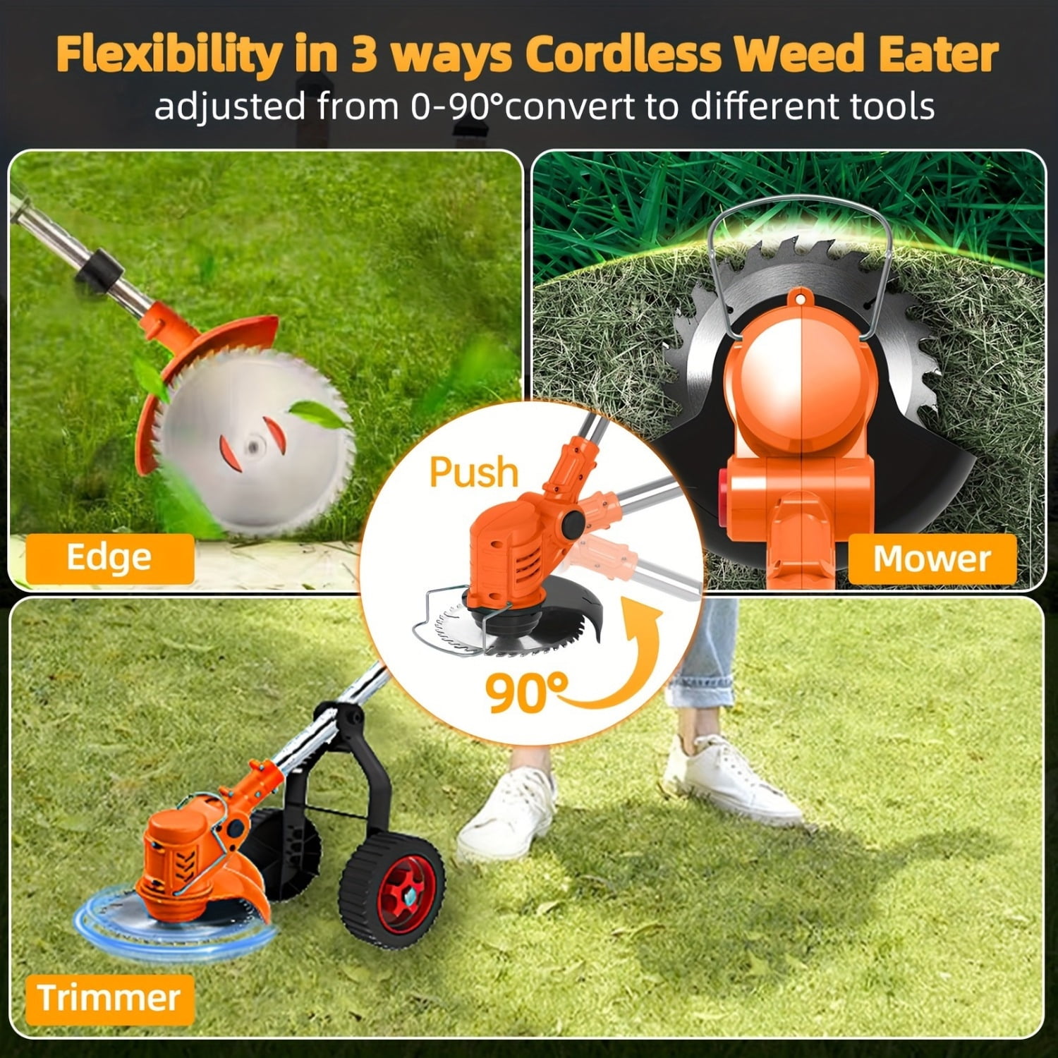 Kqiang Cordless Electric Weed Wacker, 4-in-1 Trimmer Wheels 21V Portable Lawn Care Edger