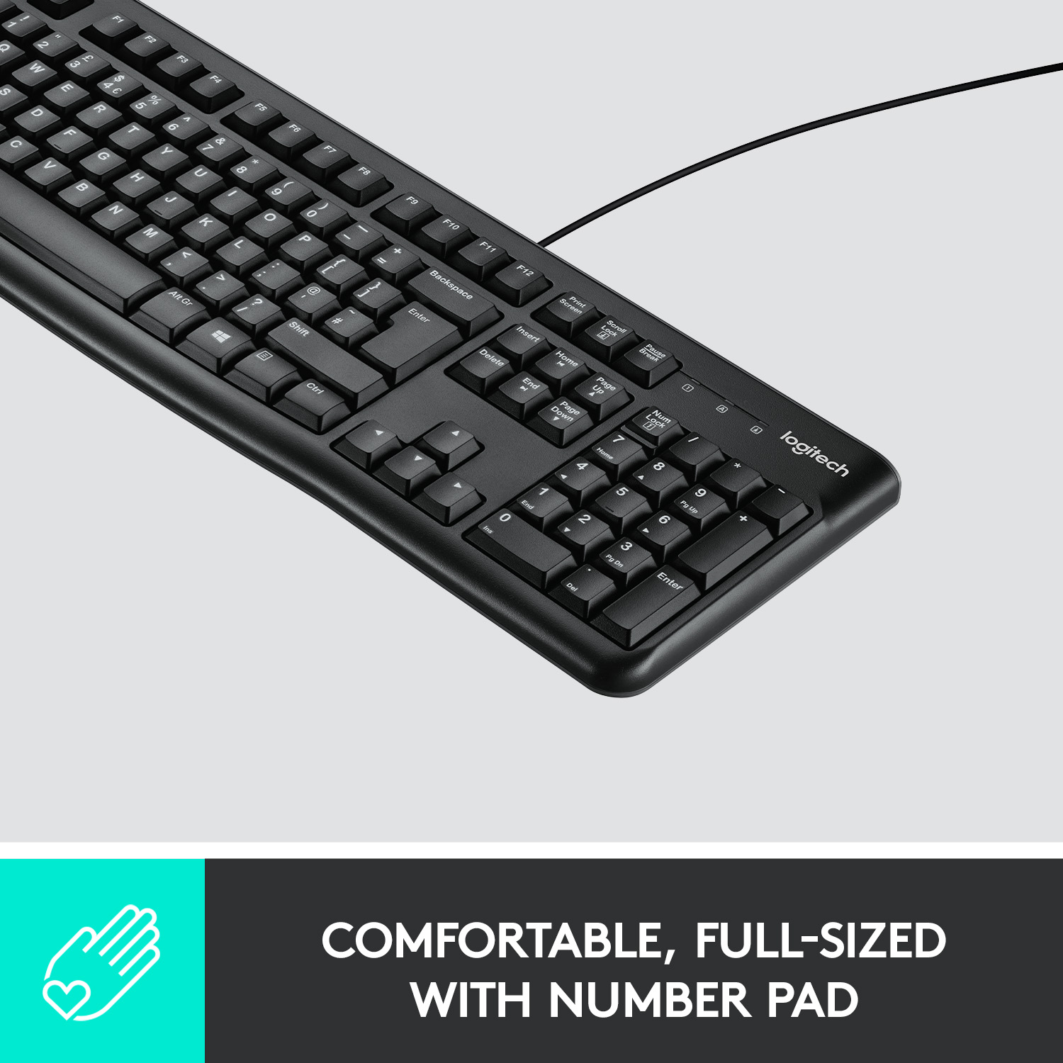 Logitech K120 Wired Keyboard for Windows, USB Plug-and-Play, Full-Size, Spill-Resistant, Curved Space Bar, Compatible with PC, Laptop, Black - image 2 of 7