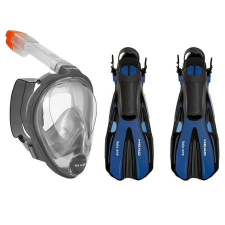 Head Sea VU Full Face Gray Snorkeling Mask, X Small & Blue Scuba Fins,