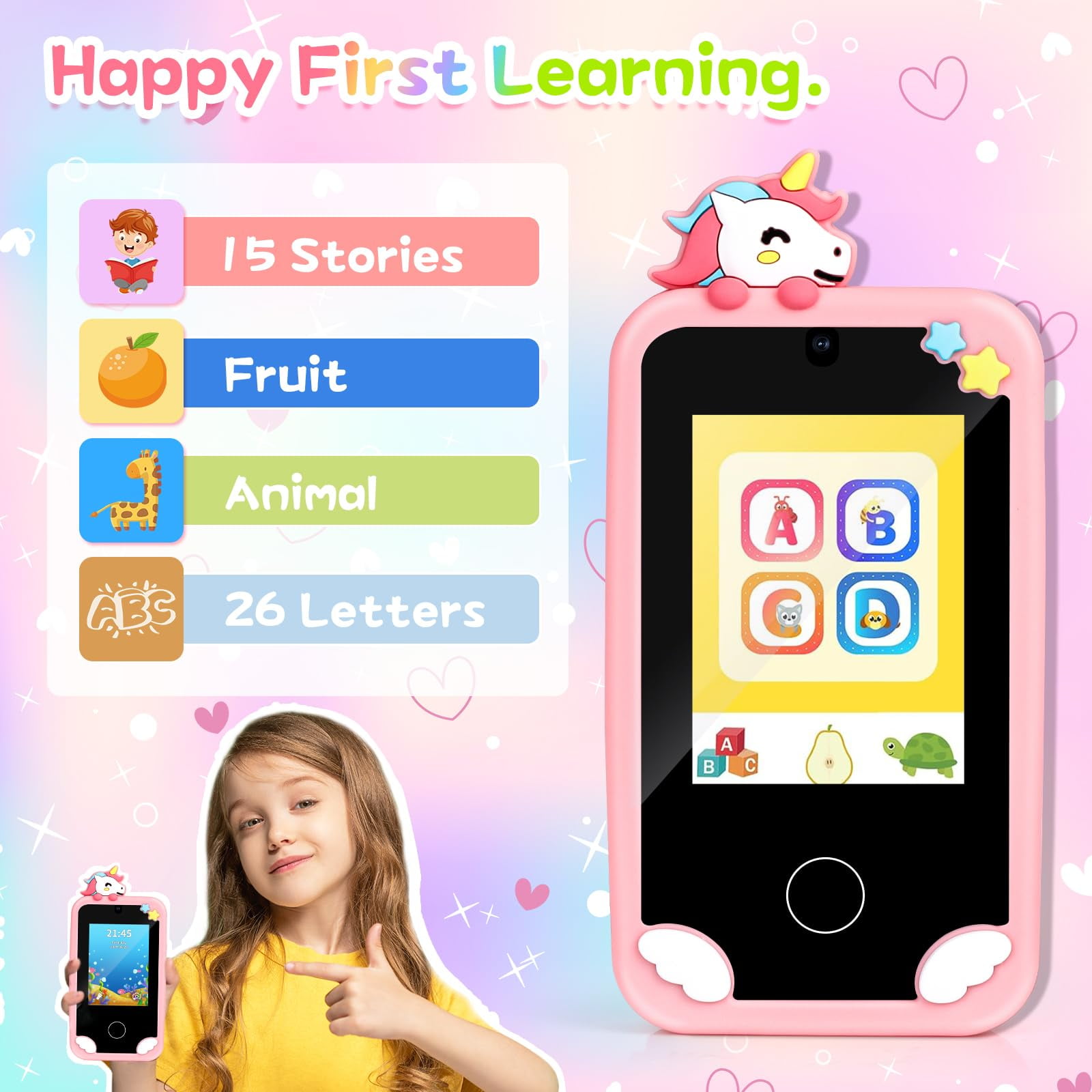 Girl Gifts Age 6 7 8 9 Kid Smart Phones: Presents for 6-10 Year Old Girls Kids Learning Phone Birthday Gift for 7 8 9 10 Year Old Girls Toy Reminder Game Phone for Kids Age 10 - 12 Girl Pink Phone