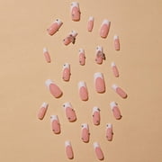 Press on Nails Long Square Shape Nails White Acrylic Nails Glossy Glue on Nails French False Nail Tips with Butterfly Charms and White Flowers Design for Women and Girls, 24Pcs