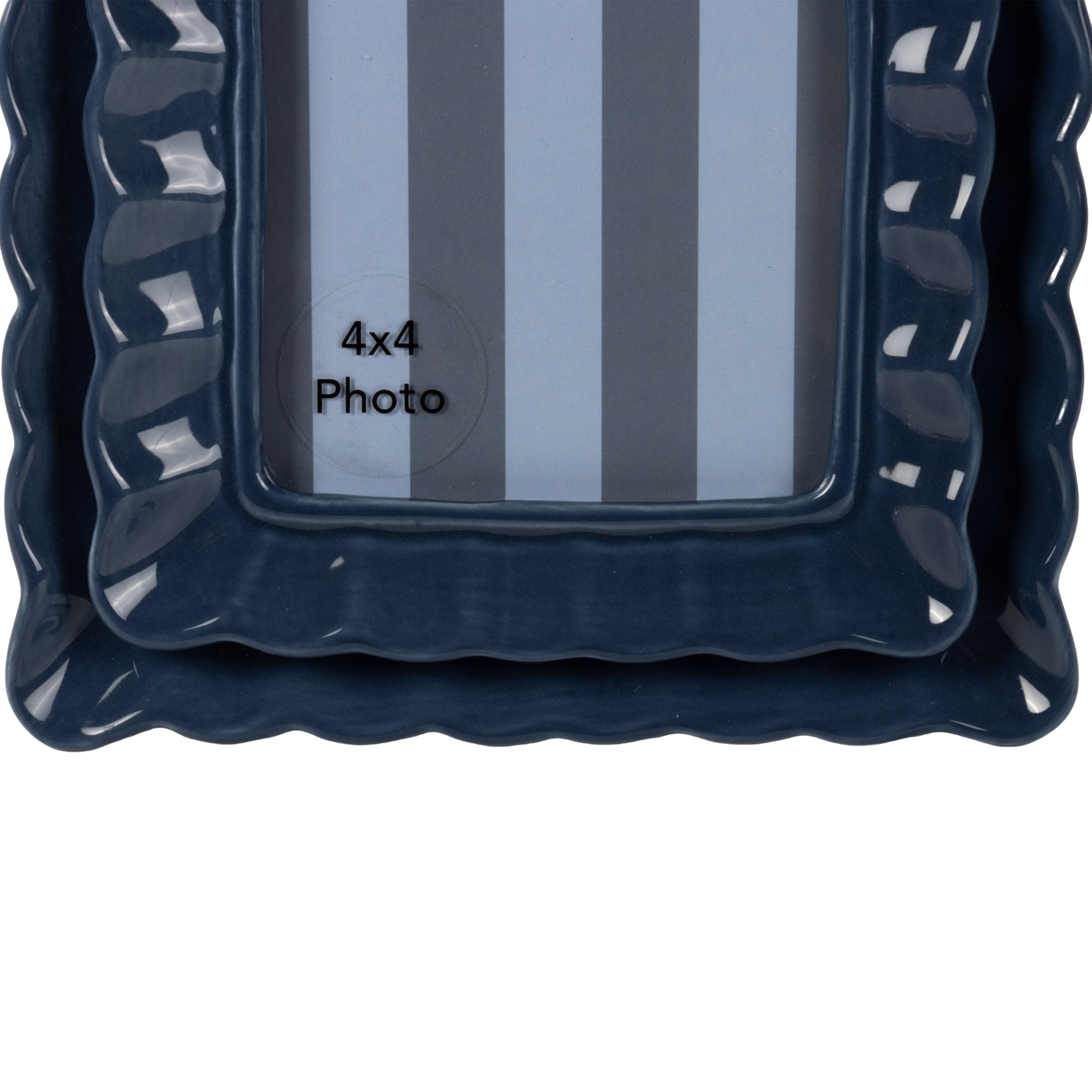 Sterling & Noble Home – 4x4 Picture Frame – Double Ruffle Dark Blue Ceramic Tabletop Photo Frame