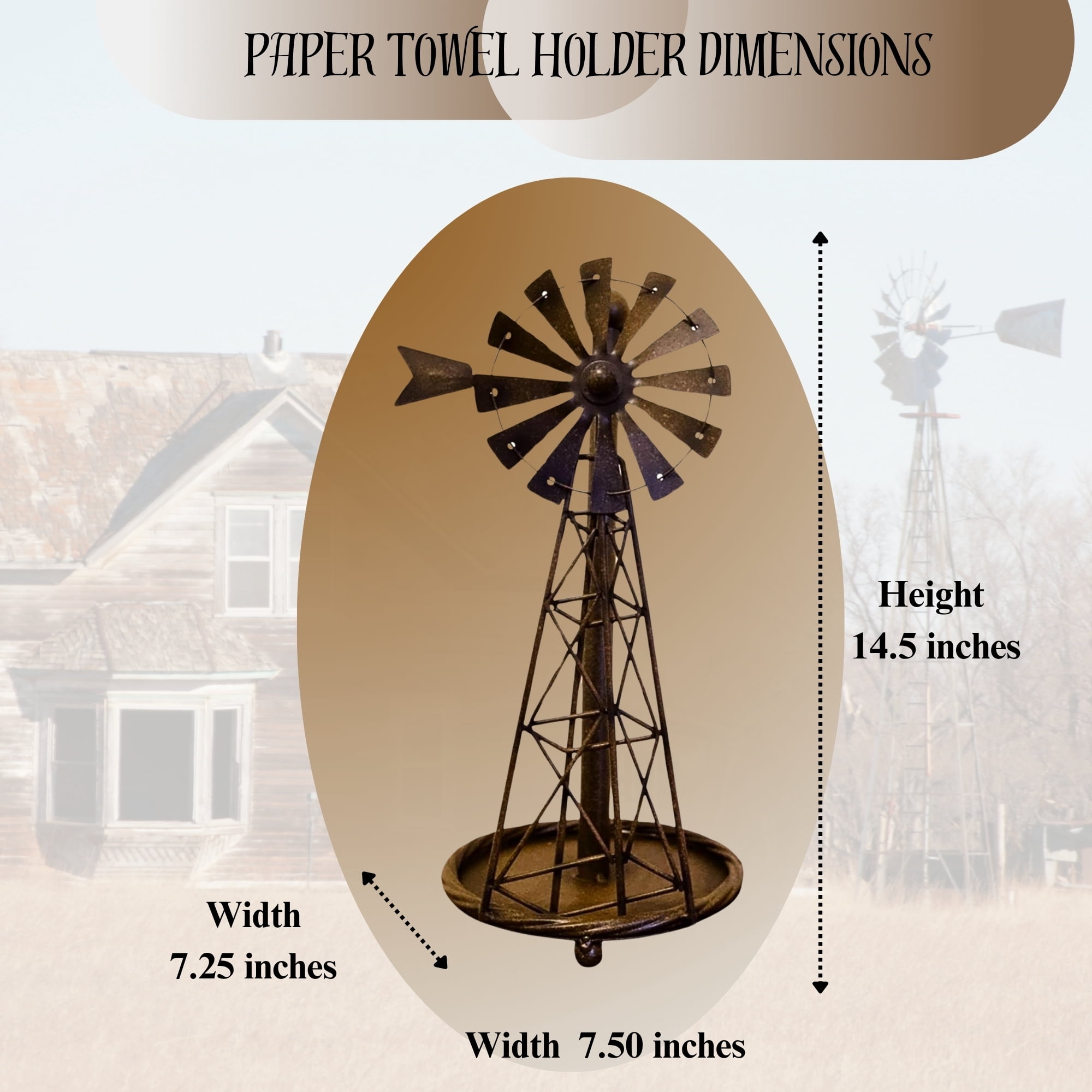 Windmill Metal Paper Towel Holder Freestanding Rustic Farmhouse Kitchen Dining