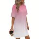 thumbnail image 4 of Mujeres Manga Corta Tops Impresión Casual Cuello Redondo Vendaje Vestido Falda de las Señoras, Vestido de Manga Corta para las Mujeres Primavera Verano Uso Diario, 4 of 6