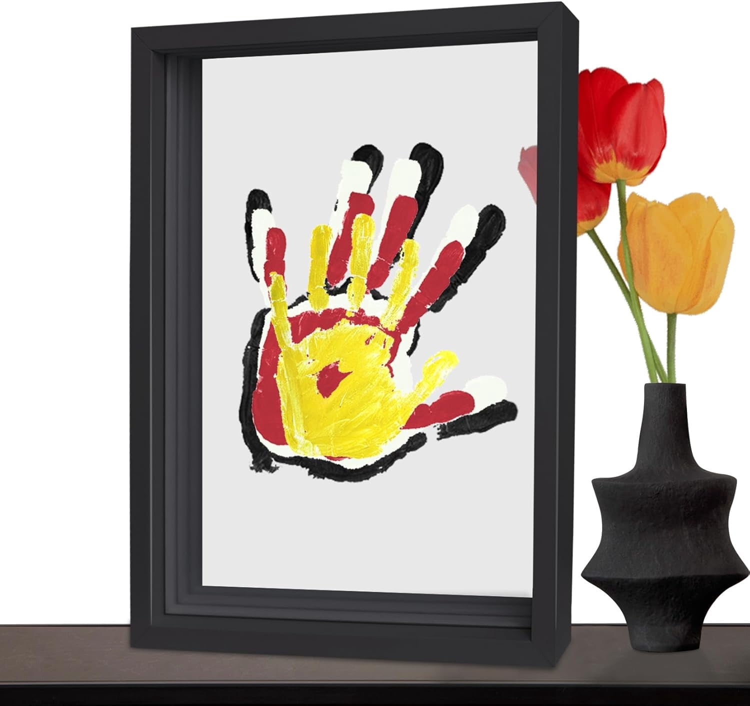 DIY Family Handprint Frame,Happon DIY Craft Keepsake Wooden Frame,Personalized Baby Hand and Footprint Gifts for New Parents Family,Family Handprint Kit with 6 Acrylic Paint Colors and Clear Sheets