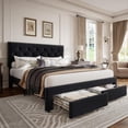 thumbnail image 1 of Elegant tamaño completo negra velvet marco de cama: vintage cabecero, 2 almacenamiento cajones, forrado platform, de madera slat support, noise-free, no box spring required, 1 of 5