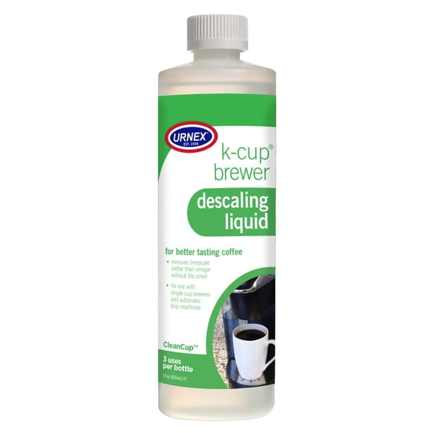 Descalcificador Urnex K-Cup (3 usos por botella) - 14 onzas - Solución descalcificadora Cleancup para uso con taza Keurig K y cafetera de goteo