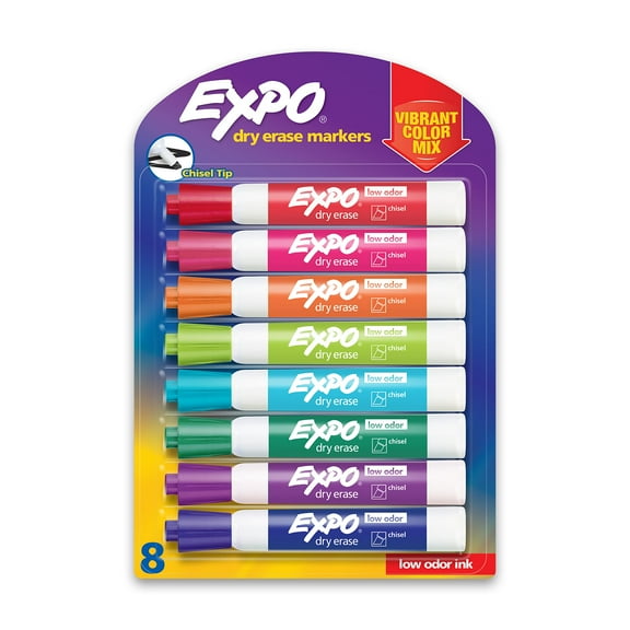 EXPO Low Odor Dry Erase Markers, Chisel Tip, Assorted Colors, 8 Count YU1