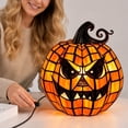 thumbnail image 4 of Vintage Halloween Pumpkin Lamp Decor, Classic Jack-o-Lantern Stained Glass Pumpkin Lamp, Soft Warm LED Ornament Light for Indoor Mantel Autumn Home Decor M C-1PC, 4 of 7