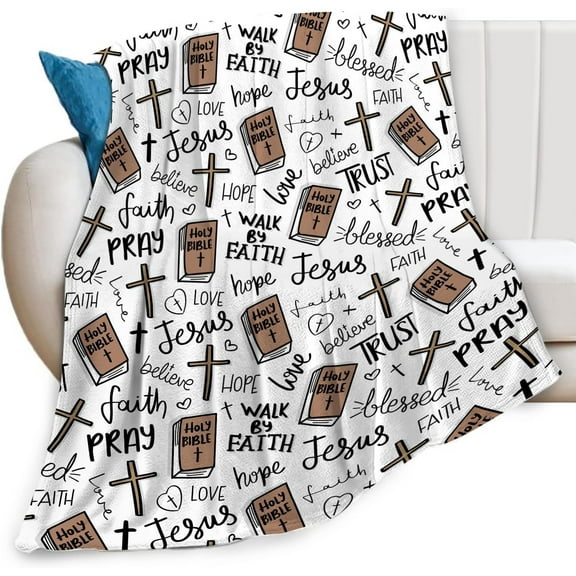 Christian Bible Cross Throw Blanket Jesus Religious Faith Prayer Blessed Print Blankets Gifts Couch Sofa Bed Stuff Decor Soft Cozy Fleece Plush Flannel Bedding for Lover Men Women Adults 40"x50"