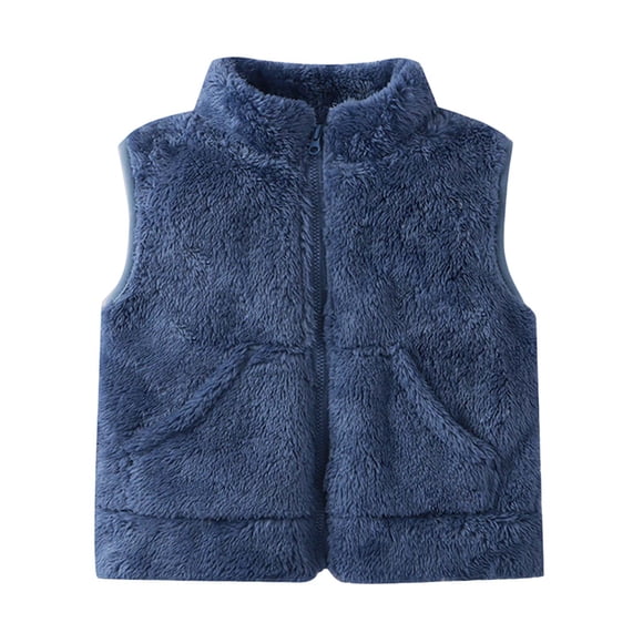 WUANDIXFA Kids Vest Girls Fashion Toddler Girl Boy Solid Color Warm Thick Sleeveless Soild Color Vest Clothes Zipper Vest with Pockets Blue,3-4 Years