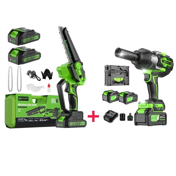 TASHHAR 6 Inch Cordless Electric Chainsaw 2 Battery with Cordless Angle Grinder 2 Batteries 8500RPM Brushless Electric Metal Cutter