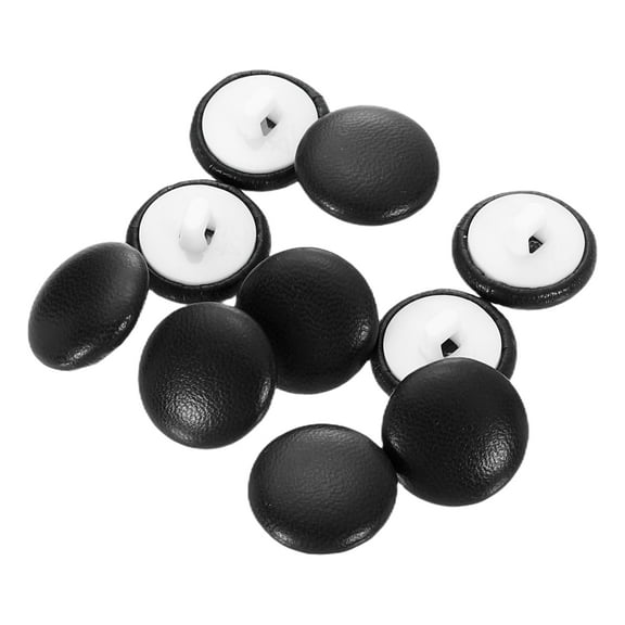 Uxcell 25pcs PU Leather Covered Button 15mm Plastic Shank Round Button, Black