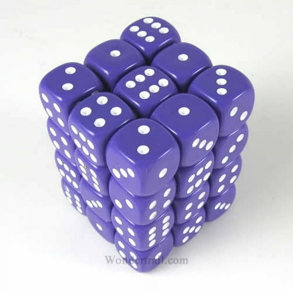 Purple Opaque Deluxe Dice with White Pips D6 12mm (1/2in) Pack of 36 Koplow Games