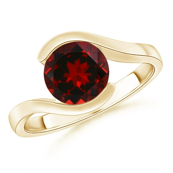 ANGARA Natural Semi Bezel-Set Solitaire Round 2.2 ct Garnet Bypass Ring in 14K Yellow Gold for Women (Size-8mm) | January Birthstone, Anniversary, Jewelry Gift for Women | Natural Garnet Ring